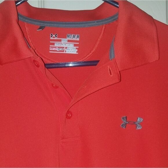 Under Armour Men's Orange Heat Gear Loose Fit Short Sleeve Polo Shirt Medium - Picture 3 of 5
